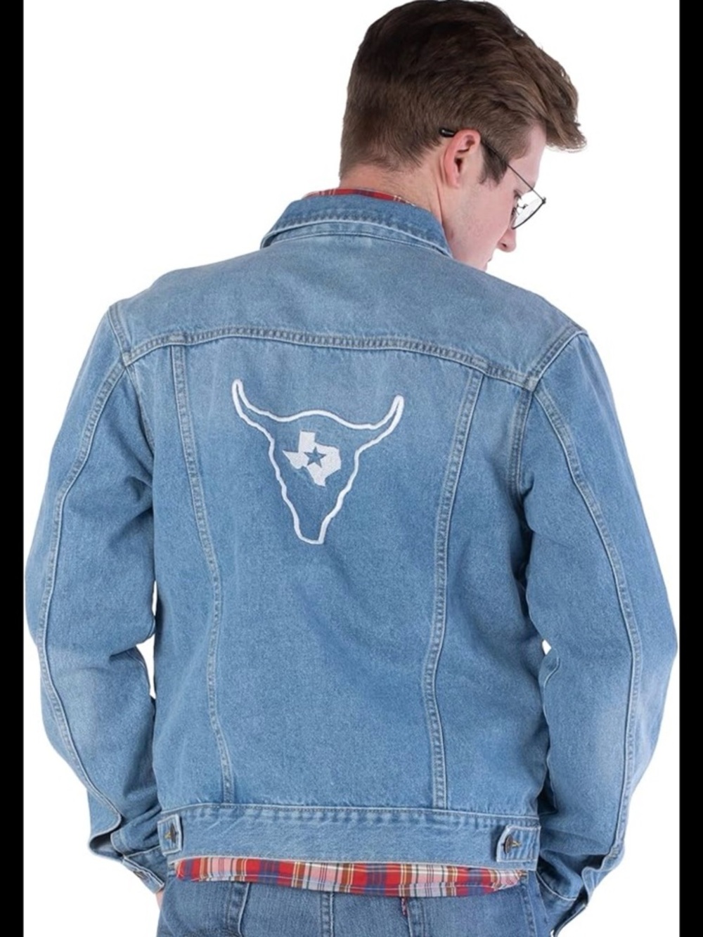 Creative Apparel Light Blue Washed Denim Jacket with Embroidered Longhorn